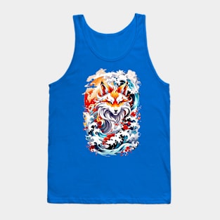 Kitsune fox, Japanese wave Tank Top